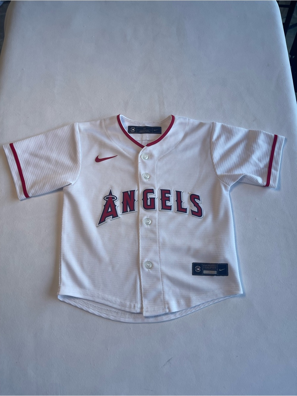 Nike White & Red Angels Kids Baseball Jersey